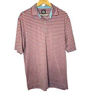 FootJoy Men's Large Golf Polo Red Gray Stripe Short Sleeve Athletic Shirt